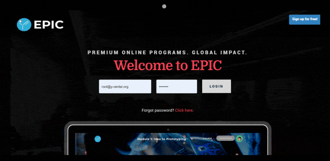 signup flow on EPIC platform
